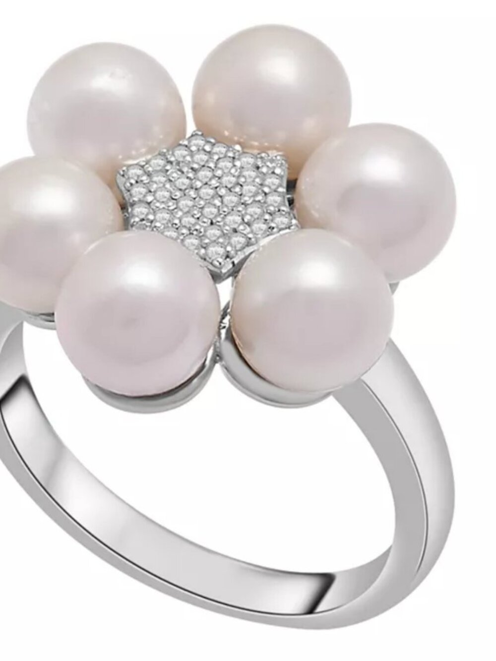 Cultured Freshwater Pearl (6mm) & Diamond (1/20ct. Tw.) Flower Ring in Sterling